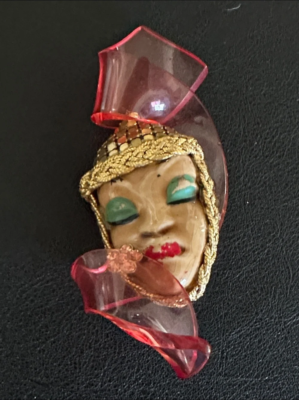 RARE 1940’s Elzac Victim Of Fashion Ceramic & Lucite Brooch